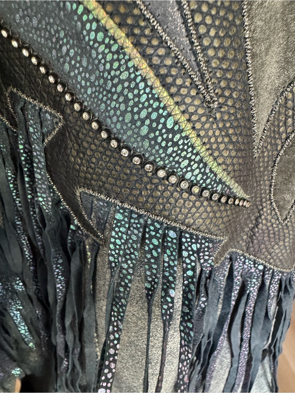 Vintage 80s Roberto Cavalli Fringed Metallic Blue Gray Suede Western Jacket XS - Picture 11 of 16